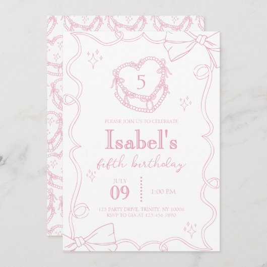 Pink Cake Bow Birthday Einladung (Vorne/Hinten)