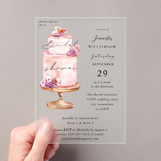 Pink Cake Brautparty Acryleinladungen (Insitu (Handheld))