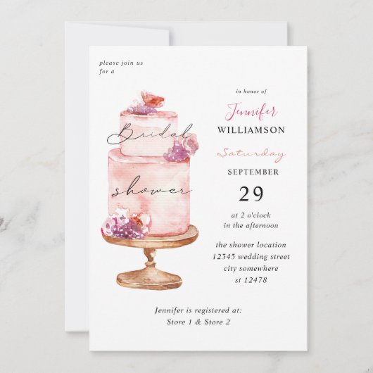 Pink Cake Brautparty Einladung (Vorderseite)