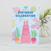 Pink Cake Bubbles Whimsical BIRTHDAY PARTY Custom Einladung (Stehend Vorderseite)