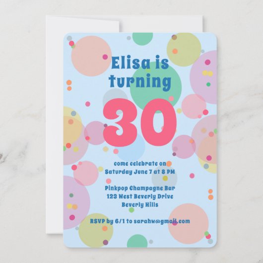 Pink Cake Bubbles Whimsical BIRTHDAY PARTY Custom Einladung (Rückseite)