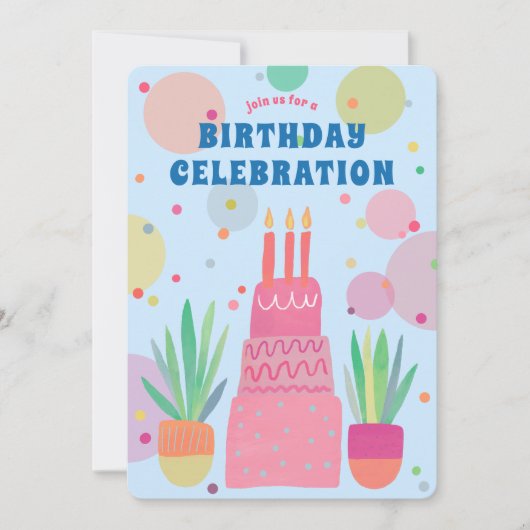 Pink Cake Bubbles Whimsical BIRTHDAY PARTY Custom Einladung (Vorderseite)