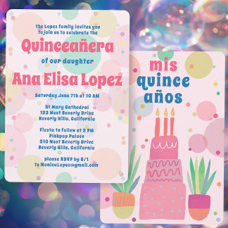 Pink Cake Bubbles Whimsical QUINCEANERA Custom Einladung
