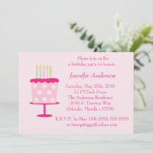 Pink Cake Candles Geburtstagsparty Einladung (Stehend Vorderseite)