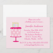 Pink Cake Candles Geburtstagsparty Einladung (Vorne/Hinten)
