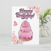 Pink Cake Geburtstagskarte Feiertagskarte (Stehend Vorderseite)