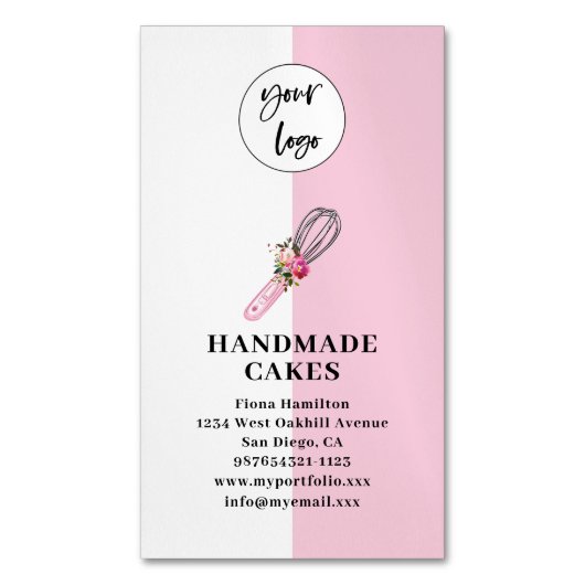 Pink Cake Pastry Chef Bakery Business Card Magnet (Vorderseite Vertikal)