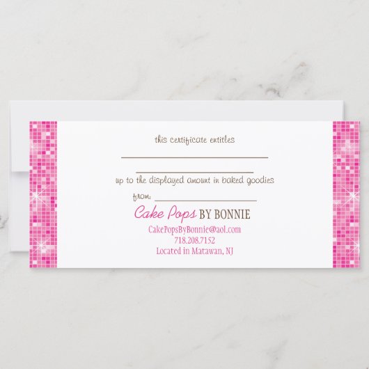 Pink Cake Pops: Geschenkgutschein (Rückseite)