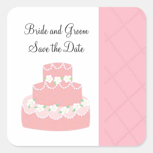Pink Cake Save the Date Quadratischer Aufkleber (Vorderseite)