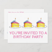 Pink Cake Slice Candle Geburtstagsparty Einladung (Vorne/Hinten)
