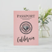 Pink California Passport Save the Date (Stehend Vorderseite)