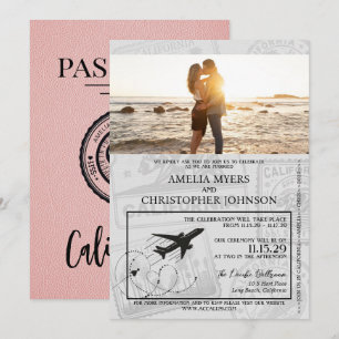 Pink California Passport Wedding Einladung