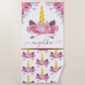 Pink California Poppies Floral Unicorn Kopf Strandtuch (Vorderseite)