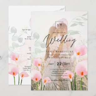 PINK CALLA LILILIES FOTO OVERLAY WEDING EINLADUNG