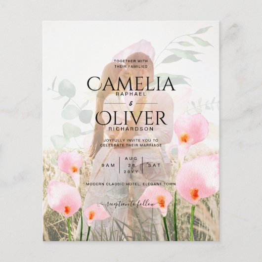 PINK CALLA LILILIES FOTO OVERLAY WEDING EINLADUNG FLYER (Vorne)