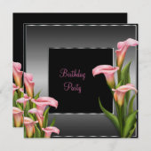 Pink Calla Lily Black Birthday Party Einladung (Vorne/Hinten)