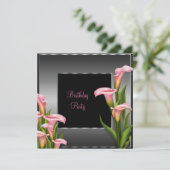 Pink Calla Lily Black Birthday Party Einladung (Stehend Vorderseite)