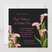 Pink Calla Lily Black Birthday Party Einladung (Rückseite)