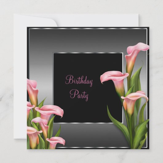 Pink Calla Lily Black Birthday Party Einladung (Vorderseite)