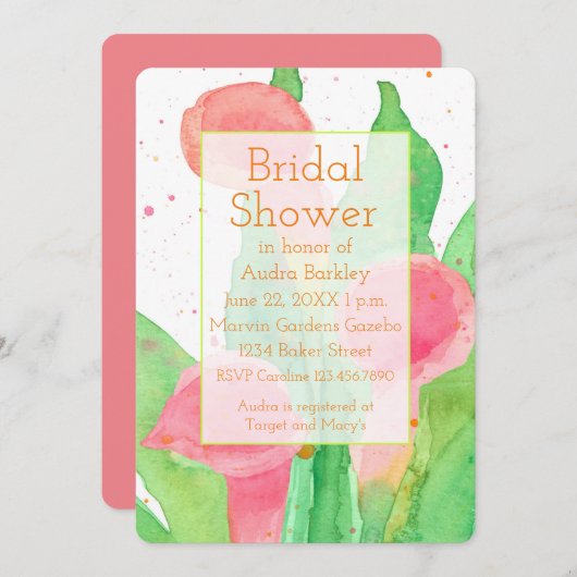 Pink Calla Lily Blume Brautparty Einladung (Vorne/Hinten)