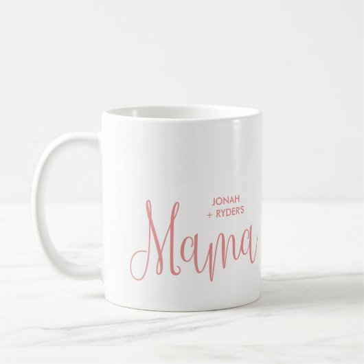 Pink Calligrafy Script Mama Lettering Kinder Namen Kaffeetasse (Links)
