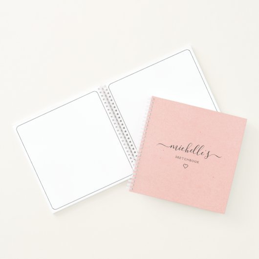Pink Calligraphy Monogram Heft Sketchbook Notizblock (Innenseite)