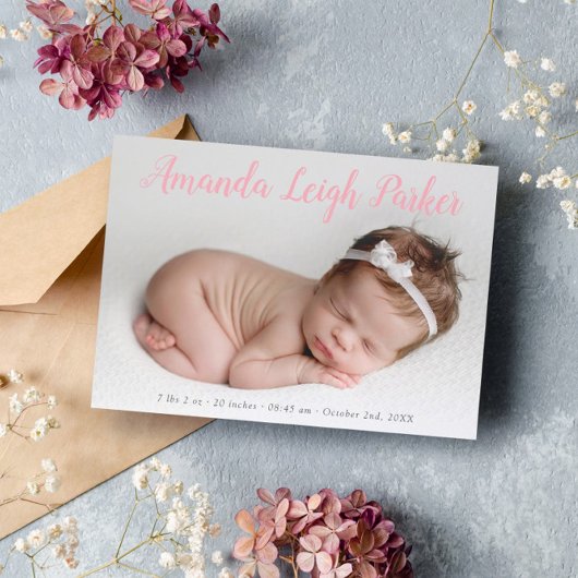 Pink Calligraphy Name Baby Ankündigung