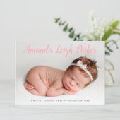 Pink Calligraphy Name Baby Ankündigung (Stehend Vorderseite)