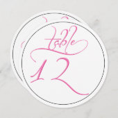 Pink Calligraphy Script Round Tischnummer 12 Card (Vorne/Hinten)