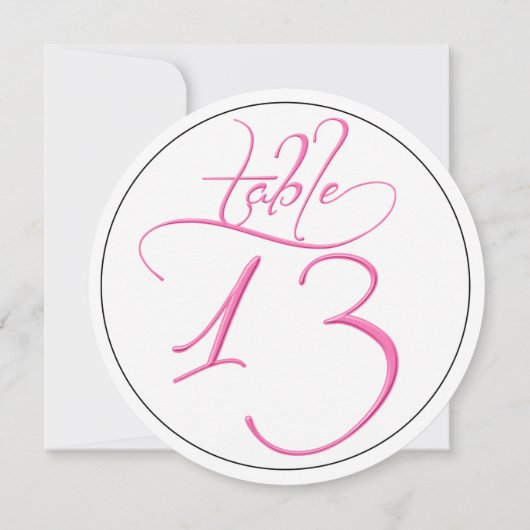 Pink Calligraphy Script Round Tischnummer 13 Card (Rückseite)