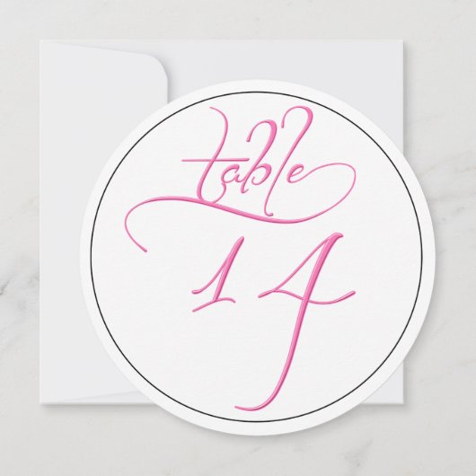 Pink Calligraphy Script Round Tischnummer 14 Card (Rückseite)