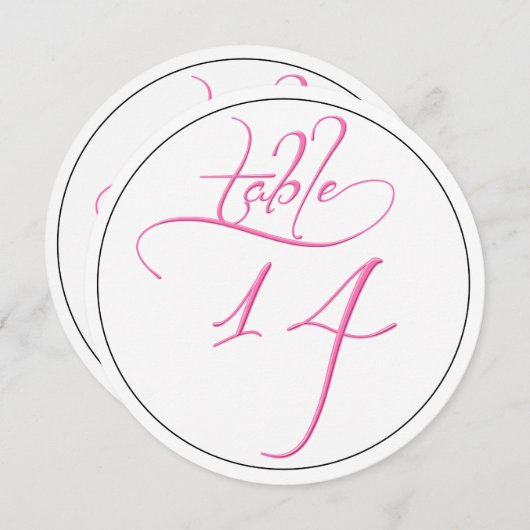 Pink Calligraphy Script Round Tischnummer 14 Card (Vorne/Hinten)