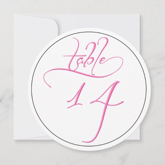 Pink Calligraphy Script Round Tischnummer 14 Card (Vorderseite)