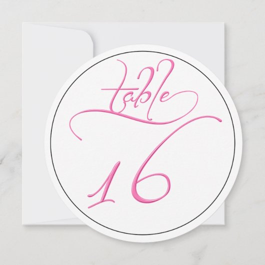Pink Calligraphy Script Round Tischnummer 16 Card (Rückseite)