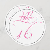 Pink Calligraphy Script Round Tischnummer 16 Card (Vorne/Hinten)