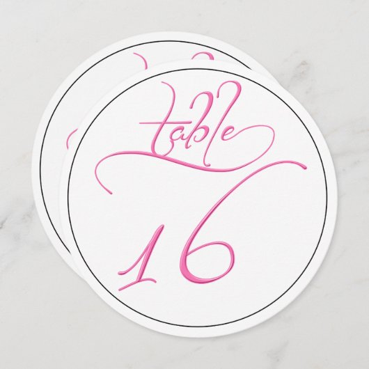 Pink Calligraphy Script Round Tischnummer 16 Card (Vorne/Hinten)