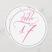 Pink Calligraphy Script Round Tischnummer 17 Card (Vorne/Hinten)