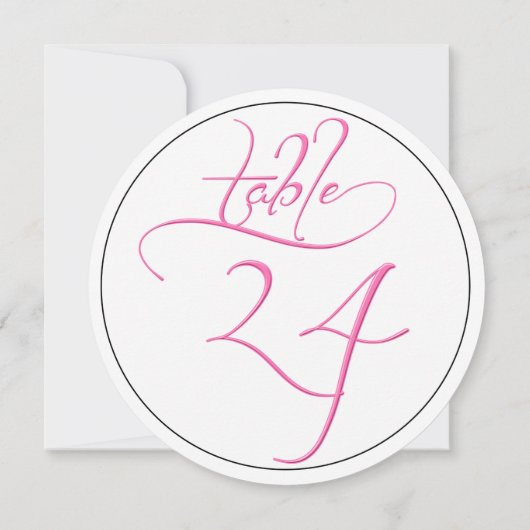 Pink Calligraphy Script Round Tischnummer 24 Card (Rückseite)