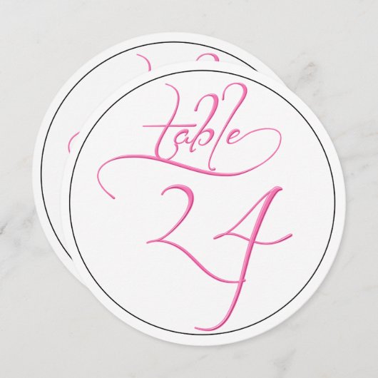 Pink Calligraphy Script Round Tischnummer 24 Card (Vorne/Hinten)