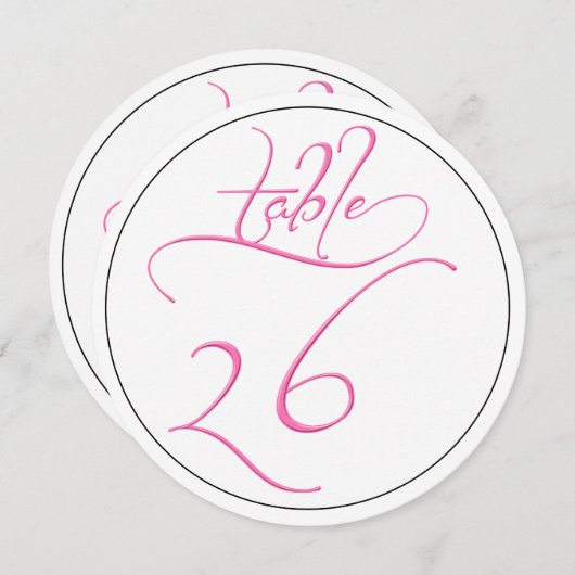 Pink Calligraphy Script Round Tischnummer 26 Card (Vorne/Hinten)