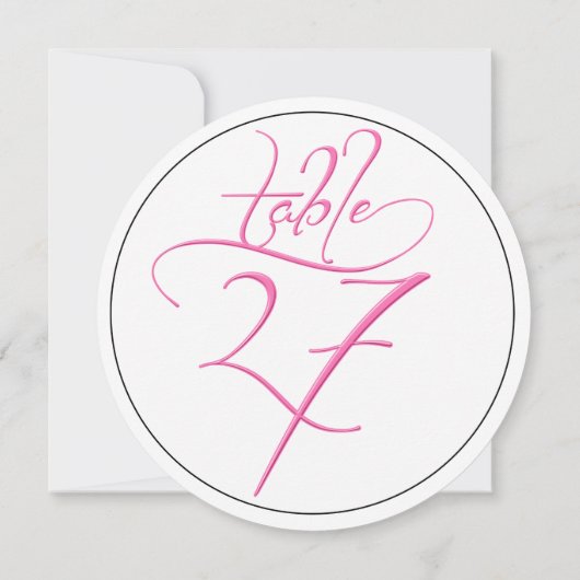 Pink Calligraphy Script Round Tischnummer 27 Card (Rückseite)