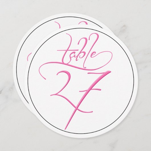 Pink Calligraphy Script Round Tischnummer 27 Card (Vorne/Hinten)