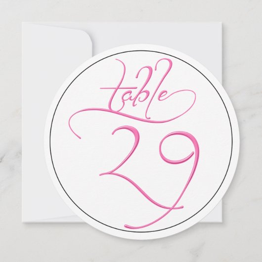 Pink Calligraphy Script Round Tischnummer 29 Card (Rückseite)
