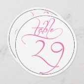Pink Calligraphy Script Round Tischnummer 29 Card (Vorne/Hinten)