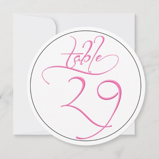 Pink Calligraphy Script Round Tischnummer 29 Card (Vorderseite)