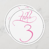 Pink Calligraphy Script Round Tischnummer 3 Card (Vorne/Hinten)