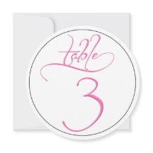 Pink Calligraphy Script Round Tischnummer 3 Card