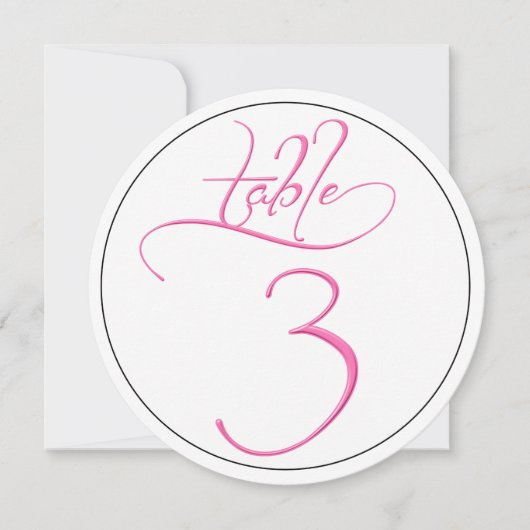 Pink Calligraphy Script Round Tischnummer 3 Card (Vorderseite)