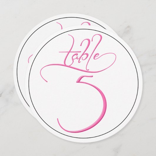 Pink Calligraphy Script Round Tischnummer 5 Card (Vorne/Hinten)
