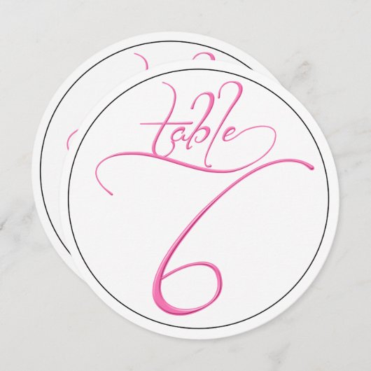 Pink Calligraphy Script Round Tischnummer 6 Card (Vorne/Hinten)